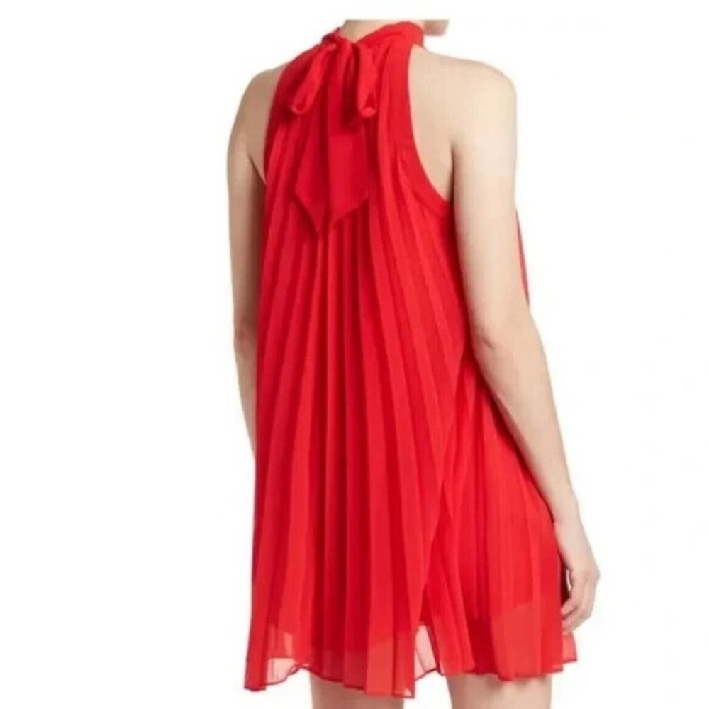 BETSEY JOHNSON XS RED PLEATED ACCORDION TIE BOW NECK DRESS - Picture 2 of 7